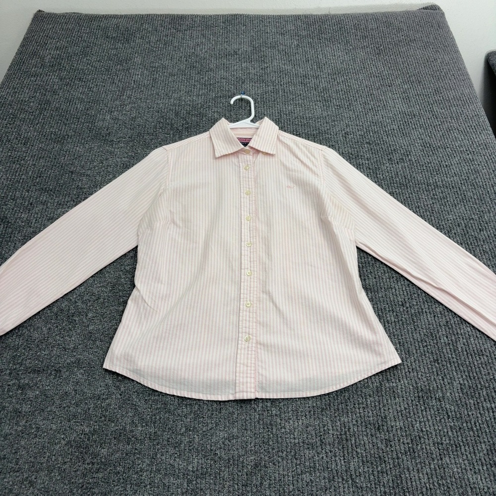 Vineyard Vines Shirt Womens 8 Pink Cotton Striped Button Down Preppy Classic